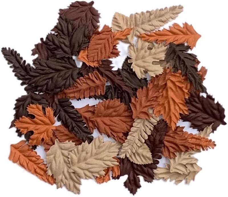 RATREE 888 Artificial Leaves 50 Pcs Handmade Mulberry Paper Leaves Scrapbook Craft Card DIY Craft, Bouquets, Scrapbooks, Decorations, Greeting Cards. (Mixed Leaves Brown Tone) - Image 1